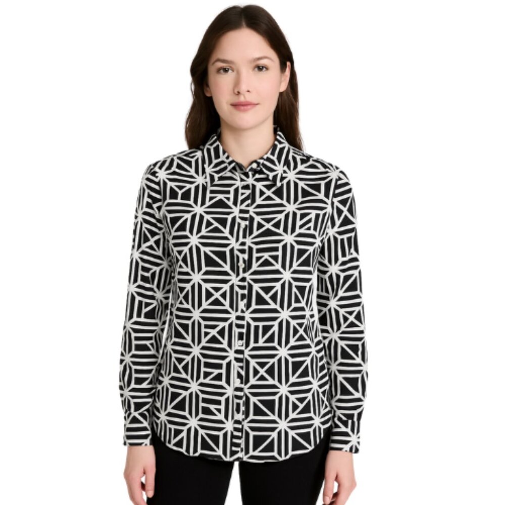 Banana Republic Geometric Print Silky Button-Down Blouse – EUC Size Small